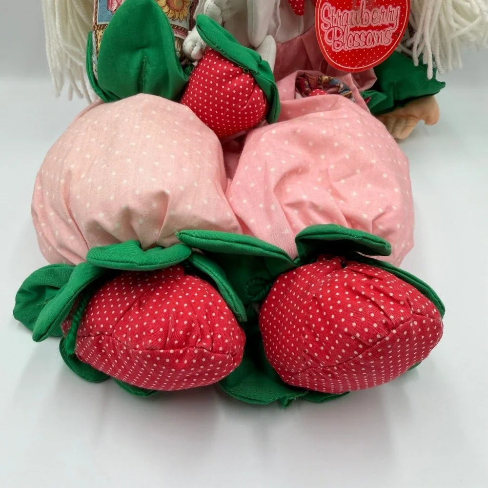 Vintage 1997 Strawberry Blossoms Rag Doll Joelson Industries Pink Floral Bunny